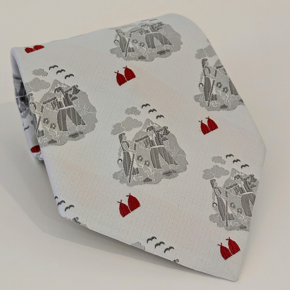 RARE Vintage Hardy Amies Tie Mens Gray Red Wheat Farming Pattern Silk Old Money